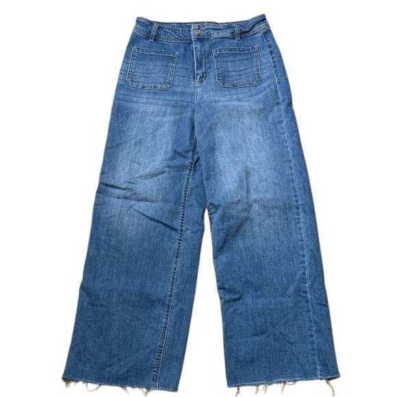 OAT New York High Waisted Patch Pocket Wode Leg Raw Hem Jeans size 8 / 29 - Picture 2 of 8